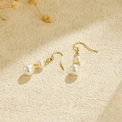 Teardrop Alloy Imitation Plastic Pearl Dangle Earrings FS-WG3074F-01-1