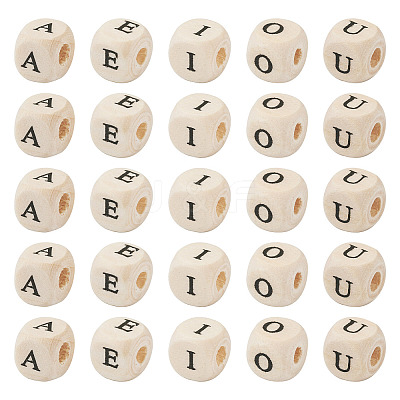 250Pcs 5 Styles Printed Natural Schima Wood Beads WOOD-KS0001-22-1
