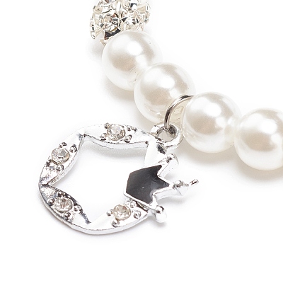 ABS Plastic Imitation Pearl  & Rhinestone Beaded Stretch Bracelet with Alloy Charm for Women BJEW-JB08526-1