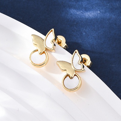 Butterfly Brass Shell Stud Earrings KK-D363-22G-1