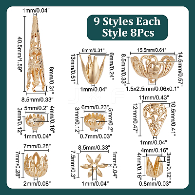 72Pcs 9 Styles Brass Bead Caps FIND-AR0005-37-1