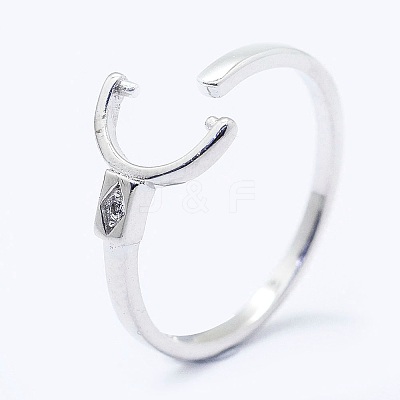 Anti-Tarnish Adjustable Rhodium Plated 925 Sterling Silver Cuff Finger Design Ring Mounts Fittings with Pearl Seat STER-I016-045P-1