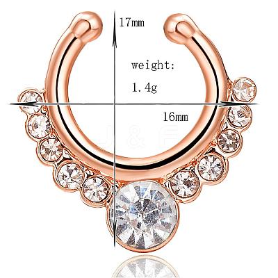 Personality Brass Cubic Zirconia Clip-on Nose Septum Rings AJEW-EE0002-001G-01-1