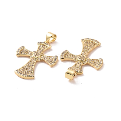 Cross Brass Micro Pave Clear Cubic Zirconia Pendants KK-G435-36G-1