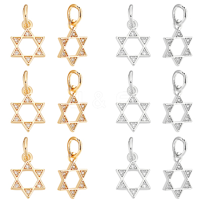 12Pcs 2 Colors Brass Micro Pave Clear Cubic Zirconia Charms KK-UN0004-16-1