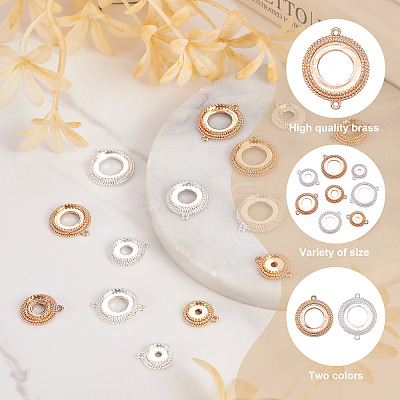 14pcs 14 style Brass Pendant Cabochon Settings & Cabochon Connector Settings FIND-BY0001-13-1