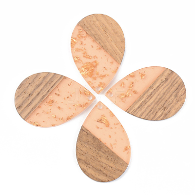 Transparent Resin & Walnut Wood Pendants X-RESI-S389-037A-B-1