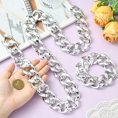2Pcs 2 Styles Acrylic Cuban Link Chain Necklaces & Bracelets Jewelry Sets SJEW-SP0001-01P-1