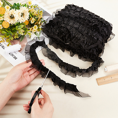 Satin Chiffon Double Ruffled Lace Trim OCOR-WH0047-32A-1