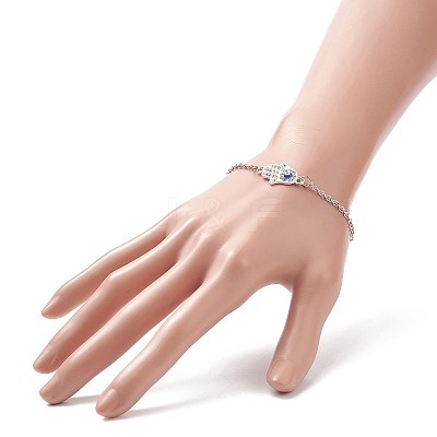 2Pcs 2 Color Crystal Rhinestone Hamsa Hand with Evil Eye Link Bracelet BJEW-JB09161-1