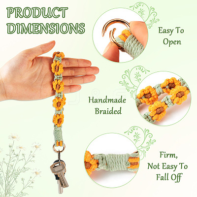3Pcs 3 Style Cotton Handmade Braided Wrist Lanyard Pendant Decorations AJEW-TA0001-47B-1