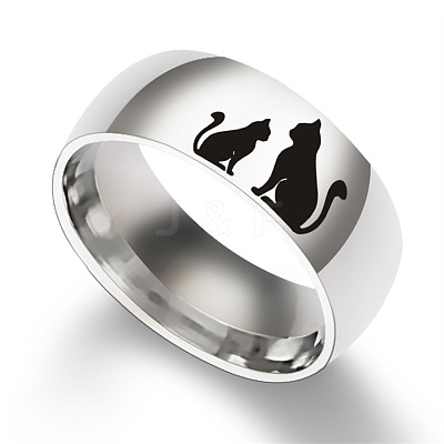 Cat Shape Pattern 201 Stainless Steel Finger Rings FS-WG30D97-14-1
