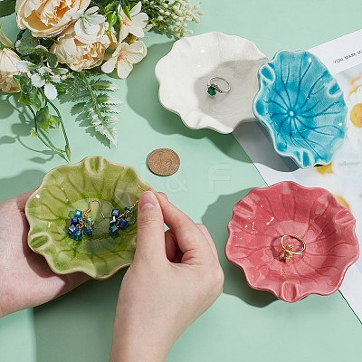 4Pcs 4 Colors Lotus Leaf Ceramics Jewelry Decorative Plates AJEW-PH0008-40-1