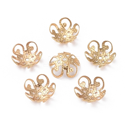 5-Petal Ion Plating(IP) 304 Stainless Steel Flower Bead Caps STAS-F094-11-1