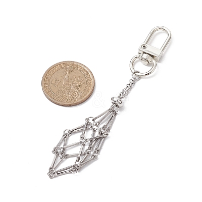 Stainless Steel Braided Chain Macrame Pouch Empty Stone Holder Pendant Decorations HJEW-JM02056-1