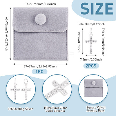 2Pcs 925 Sterling Silver Pave Clear Cubic Zirconia Cross Charms STER-TA0001-59-1