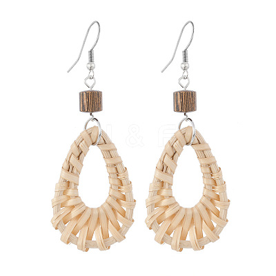Bohemian Wood & Rattan Wood Woven Dangle Earrings WG21945-03-1