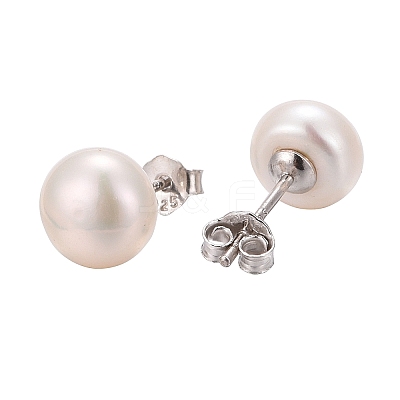 Anti-Tarnish Pearl Ball Stud Earrings EJEW-Q701-01B-1