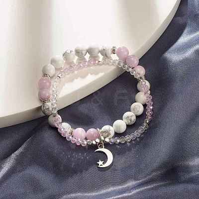 Moon and Star Charm Multi-strand Bracelet BJEW-TA00033-03-1