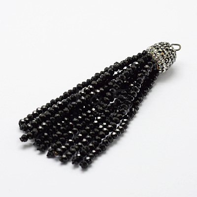 Electroplate Glass Bead Tassel Big Pendants X-EGLA-P023-07-1