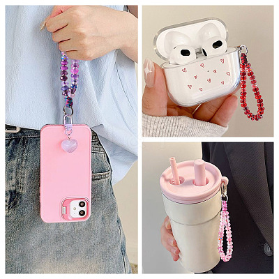 Resin Rondelle Bead with Polyester & Spandex Cord Phone Hand Strap Chains HJEW-TADJ0012-1