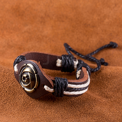 Adjustable Casual Unisex Flower Leather Bracelets BJEW-BB15621-1