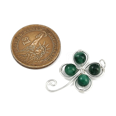 Copper Wire Wrapped Natural Emerald Shamrock Pendants PALLOY-JF02945-03-1
