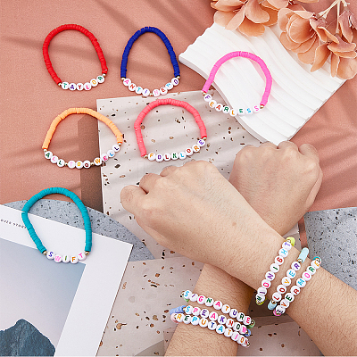 12Pcs 12 Style Handmade Polymer Clay Heishi Surfer Stretch Bracelets Set BJEW-AN0001-46-1