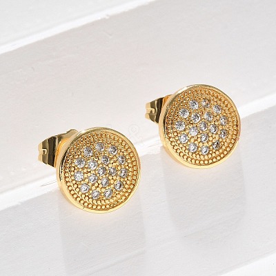 Brass Micro Pave Clear Cubic Zirconia Stud Earrings EJEW-D305-15G-1