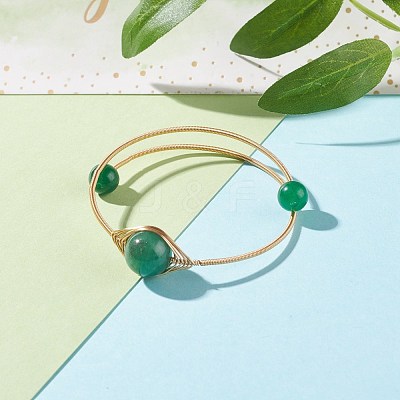Natural Green Aventurine Round Beaded Bangle BJEW-JB07816-02-1
