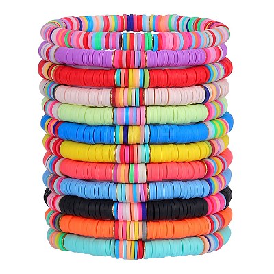 12Pcs 12 Color Polymer Clay Heishi Surfer Stretch Bracelets Set BJEW-SW00123-1