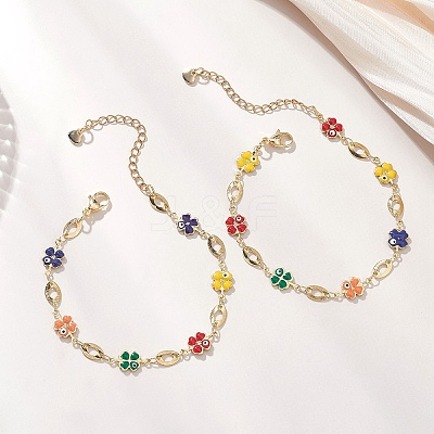 Brass Enamel Clover Link Chain Bracelets BJEW-JB13025-1