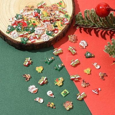 100Pcs Christmas Theme Opaque Resin Cabochons CRES-YW0002-56-1