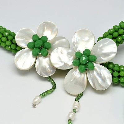 Flower Glass Beaded Lariat Necklaces NJEW-P102-37B-1