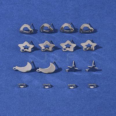 16Pcs 4 Styles 304 Stainless Steel Stud Earring Findings STAS-FS0001-85P-1