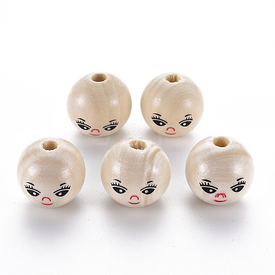Printed Natural Wood European Beads WOOD-S055-39C-02-1
