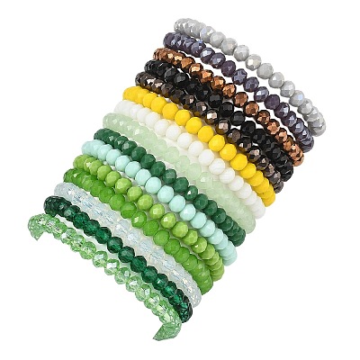15Pcs 15 Colors Ocean Turtle Synthetic Turquoise & Faceted Rondelle Glass Beads Stretch Bracelets for Women BJEW-JB13643-1