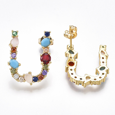 Brass Micro Pave Cubic Zirconia Ear Studs EJEW-S201-41U-1