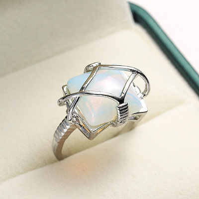 Brass & Opalite Finger Rings FS-WG78CCB-04-1