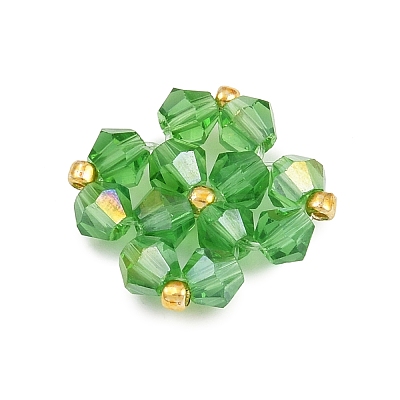 5Pcs Green Color Theme Transparent Glass Bead Weaved Cabochons PALLOY-JF04465-02-1