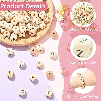 310Pcs 27 Styles Printed Natural Wood Beads WOOD-YW0001-84-1