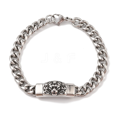 Ion Plating(IP) 304 Stainless Steel Lion Link Chain Bracelets for Men BJEW-B096-48A-AS-1