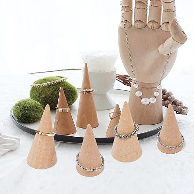 10Pcs 5 Style Wooden Ring Displays RDIS-FG0001-18-1