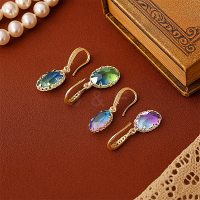 2 Pairs 2 Colors Brass Cubic Zirconia Dangle Earrings EJEW-GO0002-18-1