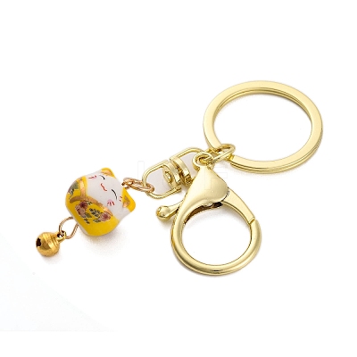 Fortune Cat Porcelain Pendant Keychain KEYC-G064-03B-1