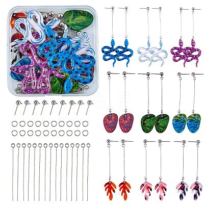 DIY Snake & Leaf Drop Earring Making Kit DIY-SZ0007-59-1