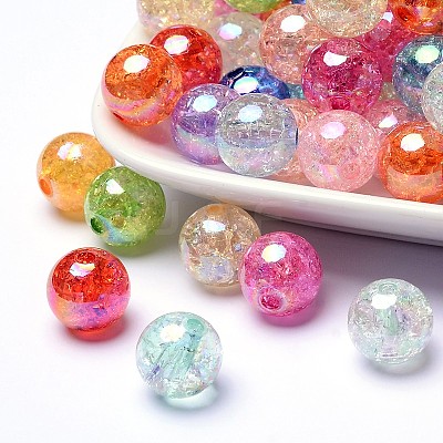 Bubblegum AB Color Transparent Crackle Acrylic Round Beads X-CACR-R011-12mm-M-1