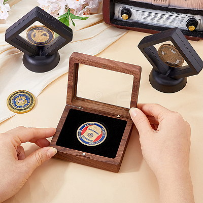 1Pc Rectangle Wood Visible Window Commemorative Coin Magnetic Boxes CON-DC0001-25-1