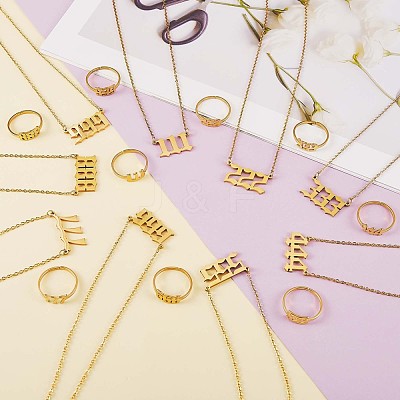 Number Pendant Necklace & Open Cuff Ring JX200A-1