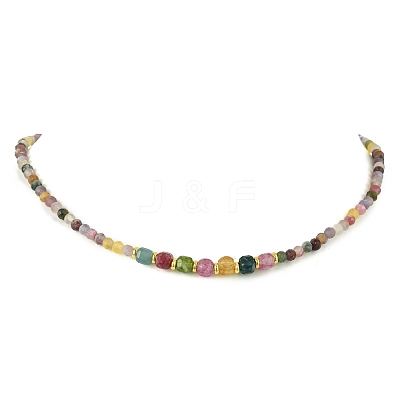 Natural Multicolor Tourmaline Faceted Graduated Beaded Necklaces NJEW-JN06618-01-1